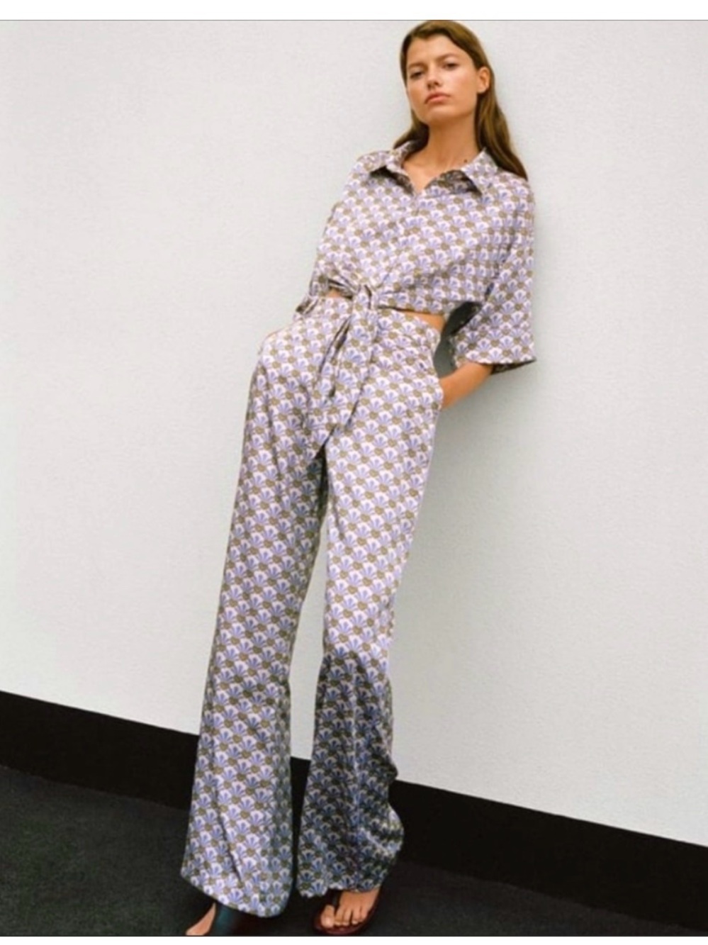 Zara Lilac Floral Wide-Leg Pants with matching top